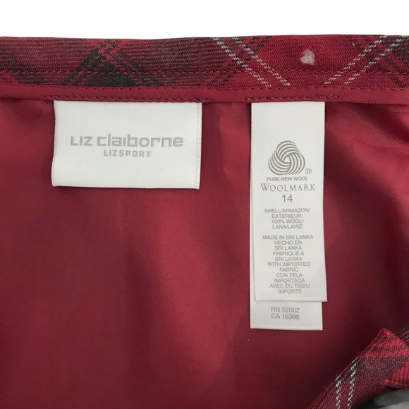 Vintage Liz Claiborne Red Plaid Wool Wrap Skirt Size 14 Christmas - Picture 4 of 5